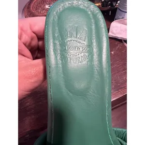 DNA Footwear Green Crossover Strap Square Toe Leather Mules Wooden Heel 39 8.5 thumbnail 7