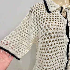 Divided Crochet Cardigan Polo Sweater Sz M Shirt Button Front H&M HM thumbnail 2