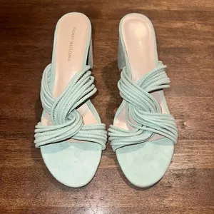 NWOB Stuart Weitzman Twist Block Suede Mules‎ thumbnail 2