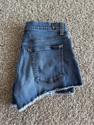 7 For All Mankind Blue Denim Cutoff Shorts with Raw Hem thumbnail 2