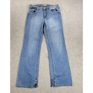 Vintage Faded Glory Jeans Womens 12 Light Wash Blue Floral Flap Pockets Wide Leg thumbnail 3