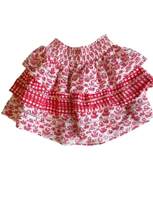 NWT Roller Rabbit for Target Red Floral Tiered Mini Skirt Smocked Eyelet Sz XS thumbnail 2