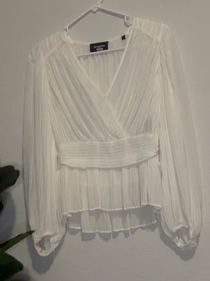 The Kooples semi sheer white Pleated peplum faux wrap Blouse thumbnail 1