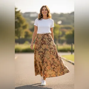 Vintage Floral Brown Maxi Skirt LizSport Size 4 thumbnail 6