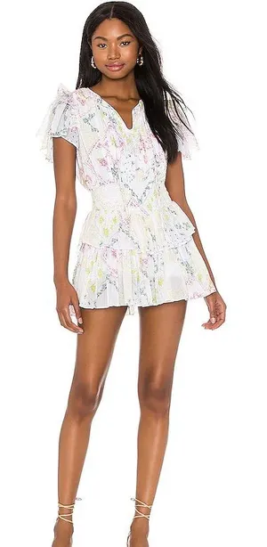Love Shack Fancy Audette Tiered ruffle floral cotton mini dress size M thumbnail 1