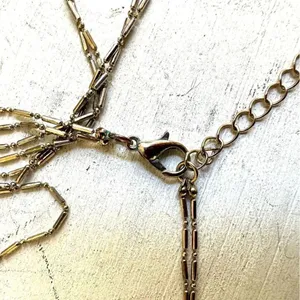 Long gold tone double chain small leaf pendant thumbnail 7