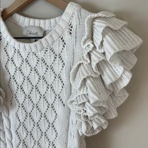 Cleobella Hedda Short Sleeve Sweater Knit Ruffle XS Organic Cotton thumbnail 2