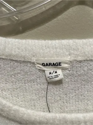 Garage White Gray Stripe Boucle Boat Neck Sweater Long Sleeve Womens Size Medium thumbnail 4