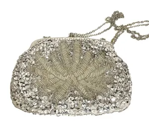 La Regale Vintage Small Silver Beaded Sequin Shoulder Bag‎ Evening Purse thumbnail 1
