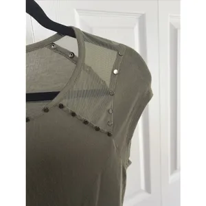 Rock & Republic Studded Mesh Top Womens Size S Olive Green Edgy Rocker Punk Alt thumbnail 3