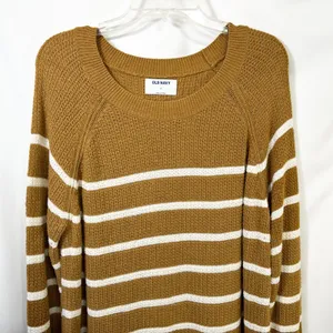 Old Navy XL Sweater Mustard Striped Crew Raglan Academia‎ Fall Knit Office 214 thumbnail 3