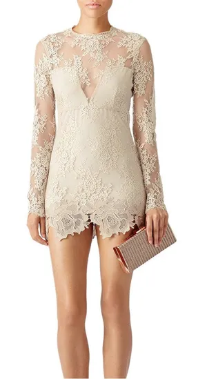 SAYLOR Leondra Nude Lace Long-Sleeve Mini Dress Size XS thumbnail 1