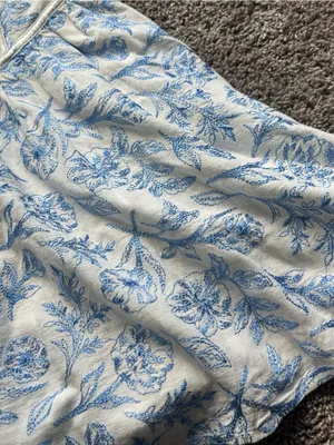 For Love & Lemons White and Blue Maisie Linen Floral Brocade Corset Mini Dress thumbnail 3