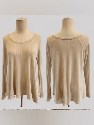 We The Free Free People Medium Cream Waffle Knit Top Oversized Long Sleeve thumbnail 3