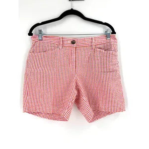 Lands' End Shorts Womens 8P Pink Orange‎ Gingham Excellent Seersucker 6in Inseam thumbnail 2