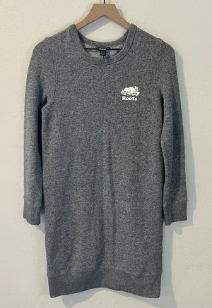 Roots Heather Gray Crew Neck Long Sleeve Plush Sweatshirt Dress Casual Size XS‎ thumbnail 1