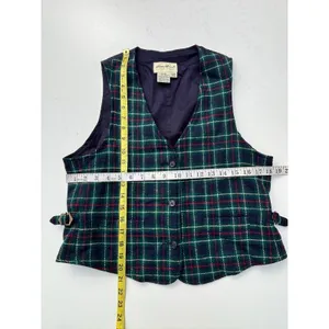 Eddie Bauer Womens Vintage Navy, Green Wool Plaid Button Down Vest M thumbnail 5