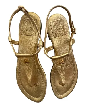 Tory Burch Emmy Metallic Gold Leather Flat Thong Sandals Size 6.5M thumbnail 1