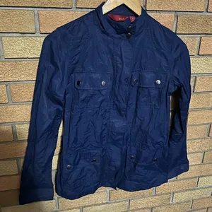 G.I.L.I Lightweight Navy Blue Zip Button Up Nylon Shimmer Jacket Women’s Size 0 thumbnail 1