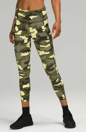 Lululemon Fast and Free High Rise Crop 23" Heritage 365 Camo Green Size 6 thumbnail 1