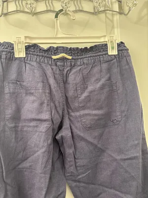 Roxy Oceanside Navy Blue Linen Drawstring Flare Pants Size L thumbnail 8