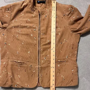 Relativity Womens Corduroy‎ Embroidered Floral Jacket Tan Zip Up Stand Collar thumbnail 4