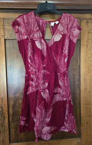 O Roxy Wine Leaf-Print Mini Dress Xs thumbnail 1