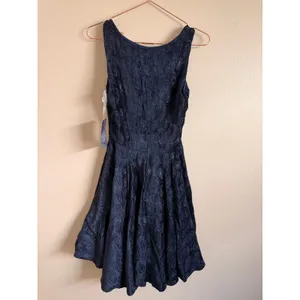 Eva‎ Franco Dress Size 4 Navy Kier Jacquard V-Neck Fit Flare Cocktail JQ373 thumbnail 8