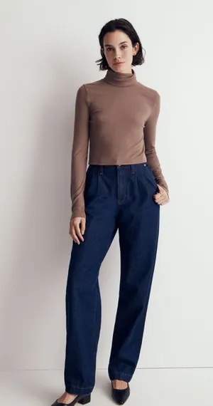 Madewell ribbed super crop turtleneck top in castle rock thumbnail 1