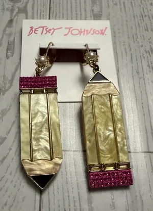 Authentic Betsey Johnson Great Teacher Gift Yellow Pencil‎ Dangly Earrings thumbnail 1