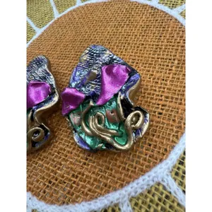 Vtg Mixed Media UNIQUE ABSTRACT‎ ART GEOMETRIC CLIP EARRINGS FASHION 80's thumbnail 3