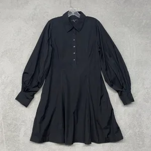 Madewell Dress 8 Black Seamed Long Sleeve Mini Poplin Shirtdress Pockets‎ NV025 thumbnail 3