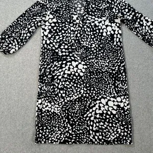 Banana Republic Shift Dress Black White Womens X-Small V-Neck 3/4 Balloon Sleeve thumbnail 5