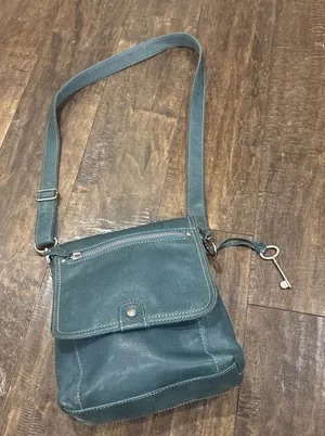Fossil Long‎ Live Vintage Women's Teal Green Pebbled Leather Purse Crossbody Bag thumbnail 1
