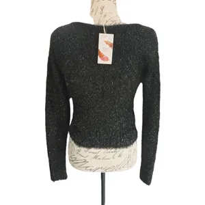 C&V Chelsea Violet NWT Black Sparkle Fuzzy Knit Long Sleeve Cropped Sweater S‎ thumbnail 5