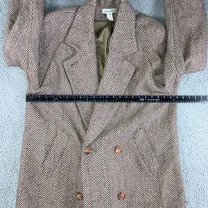 Vintage Herringbone Double Breasted‎ Full Length 100% Wool OverCoat Women 10 thumbnail 3