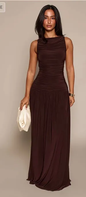 Pretty Little Thing Dress Brown Ruched thumbnail 1