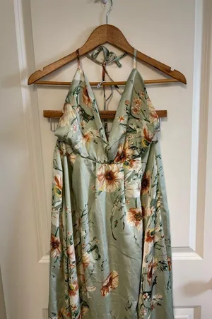 Sweet Lemon Dress Women's Small Sage Floral Sweet Visionaries Halter Open Back thumbnail 2