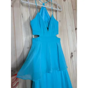 NWT Lulus Tier and Now Blue Tie-Back Tiered Maxi Dress Dance Gala Wedding Sz S thumbnail 4