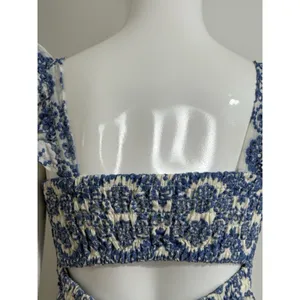 Sunday Up Women’s Eyelet Lace Smocked Midi Dress Blue Summer Coastal Resort S thumbnail 8