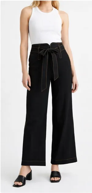 Maeve by Anthropologie Black Tie Waist Pants Size 4 Contrast Stitching thumbnail 1