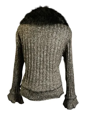 Sioni Women's XL Faux Fur Collar Zip Cable Knit Cardigan Jacket Sweater Gray thumbnail 2