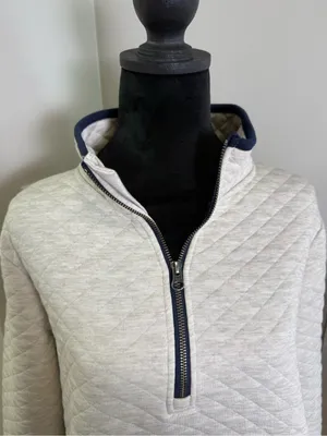 Market & Spruce Lisa Quilted Pullover Sweatshirt Beige 1/4 Zip Soft Oversized L‎ thumbnail 2