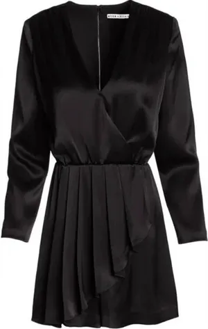 Alice + Olivia Demo Long Sleeve Satin Romper with Ruffle Detail thumbnail 1
