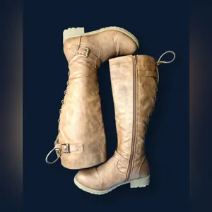 TOP Moda Brown Tan Corset style Lace up Below Knee Riding Boots Sz 9 thumbnail 4