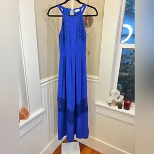 Altard State Royal Blue Crochet Lace Mala Maxi Dress Halter Neck Elastic Waist S thumbnail 4