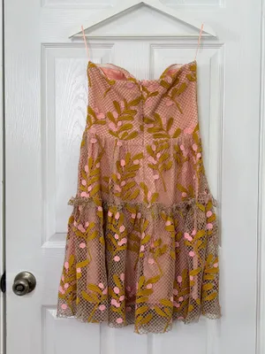 Eva Franco Anthropologie Pink Embroidered Floral Strapless Cocktail Dress 10 NWT thumbnail 3