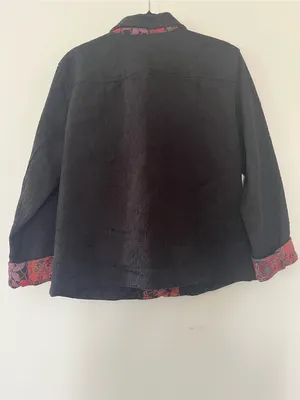 Chicos Black Textured Blazer Jacket Medium Festival Artsy Boho Embroidered thumbnail 6