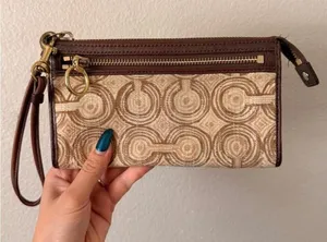 Vintage Brown/Bronze Coach Canvas Wallet Wristlet thumbnail 1