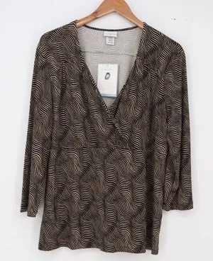 Jaclyn Smith Skirt Set Womens XXL Easy Separates Tan Black Abstract Wave NEW thumbnail 1